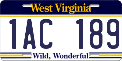 WV license plate 1AC189