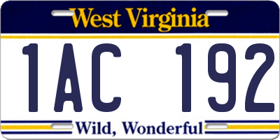 WV license plate 1AC192