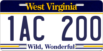 WV license plate 1AC200