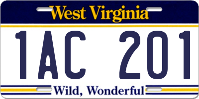 WV license plate 1AC201