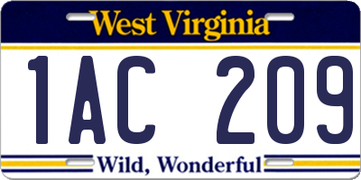 WV license plate 1AC209