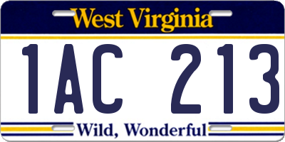 WV license plate 1AC213