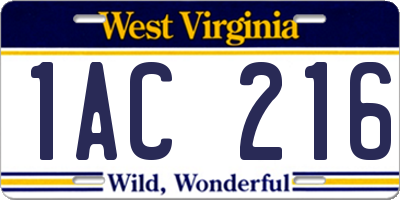 WV license plate 1AC216