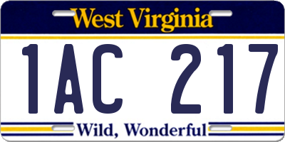 WV license plate 1AC217