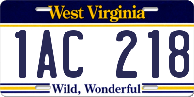 WV license plate 1AC218