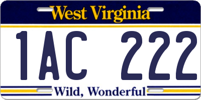 WV license plate 1AC222