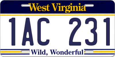 WV license plate 1AC231