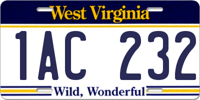 WV license plate 1AC232
