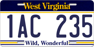WV license plate 1AC235
