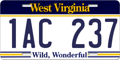 WV license plate 1AC237