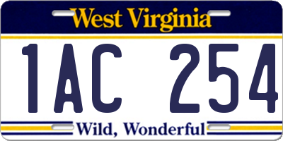 WV license plate 1AC254