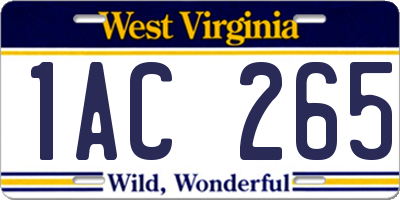 WV license plate 1AC265