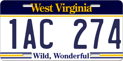 WV license plate 1AC274