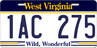 WV license plate 1AC275