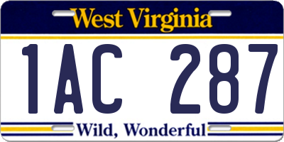 WV license plate 1AC287