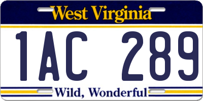 WV license plate 1AC289