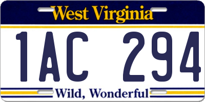 WV license plate 1AC294