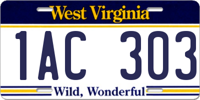 WV license plate 1AC303