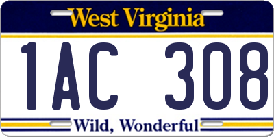 WV license plate 1AC308