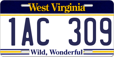 WV license plate 1AC309