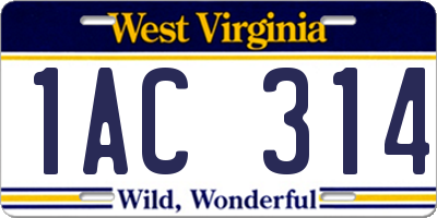 WV license plate 1AC314