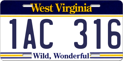 WV license plate 1AC316