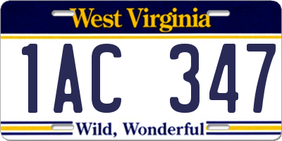 WV license plate 1AC347