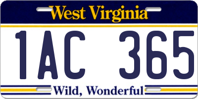 WV license plate 1AC365