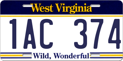 WV license plate 1AC374