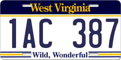 WV license plate 1AC387