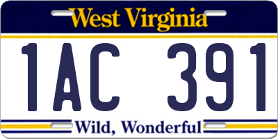 WV license plate 1AC391