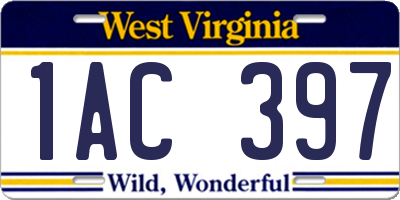 WV license plate 1AC397