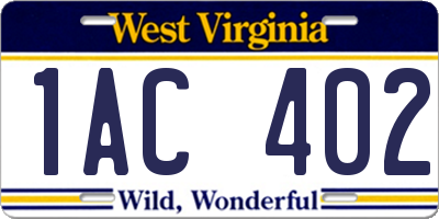 WV license plate 1AC402