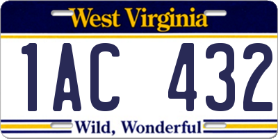 WV license plate 1AC432