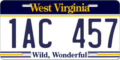 WV license plate 1AC457