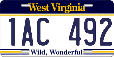 WV license plate 1AC492