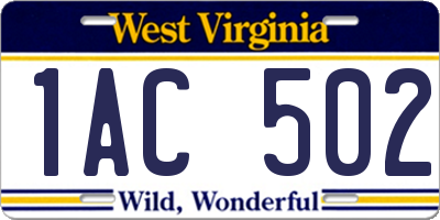 WV license plate 1AC502