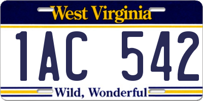 WV license plate 1AC542