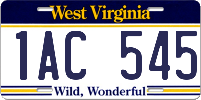 WV license plate 1AC545