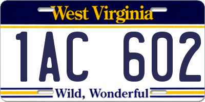 WV license plate 1AC602