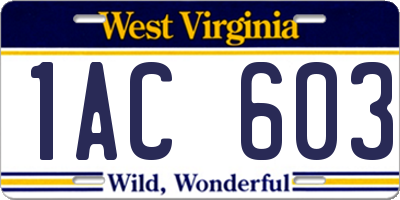 WV license plate 1AC603