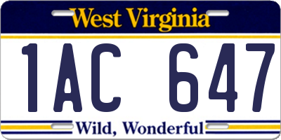 WV license plate 1AC647