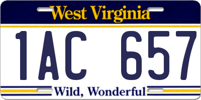 WV license plate 1AC657