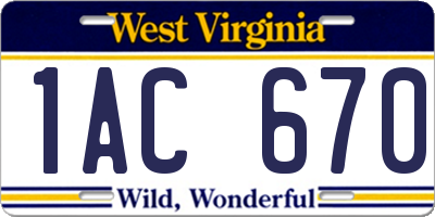 WV license plate 1AC670