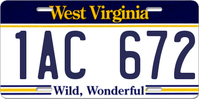 WV license plate 1AC672