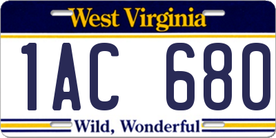 WV license plate 1AC680