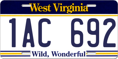 WV license plate 1AC692