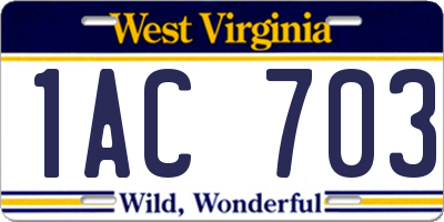 WV license plate 1AC703