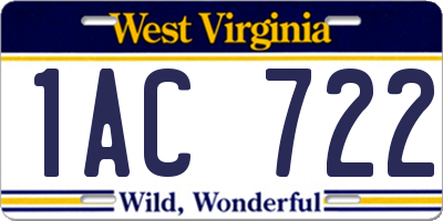 WV license plate 1AC722