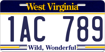 WV license plate 1AC789